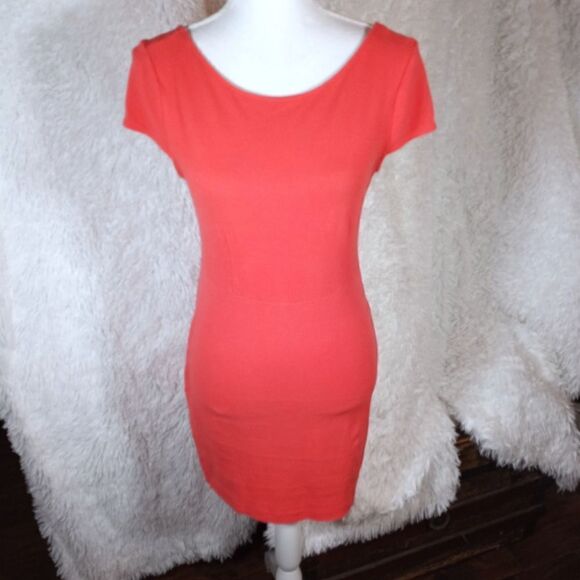 FOREVER 21 CORAL/ORANGE BODYCON DRESS SZ.L EUC - Picture 2 of 9
